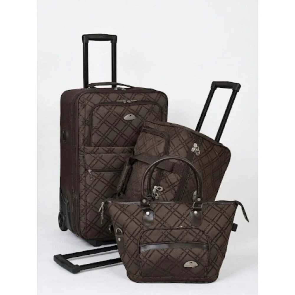 American Flyer Pemberly 3 PC Luggage Set Classic Brown Brown- Travel bag a